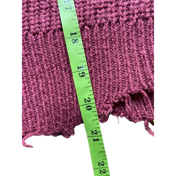 Womens Distressed Oversize Deep V Crop Sweater Size L Maroon Boho Grunge Slouchy - Picture 12 of 13